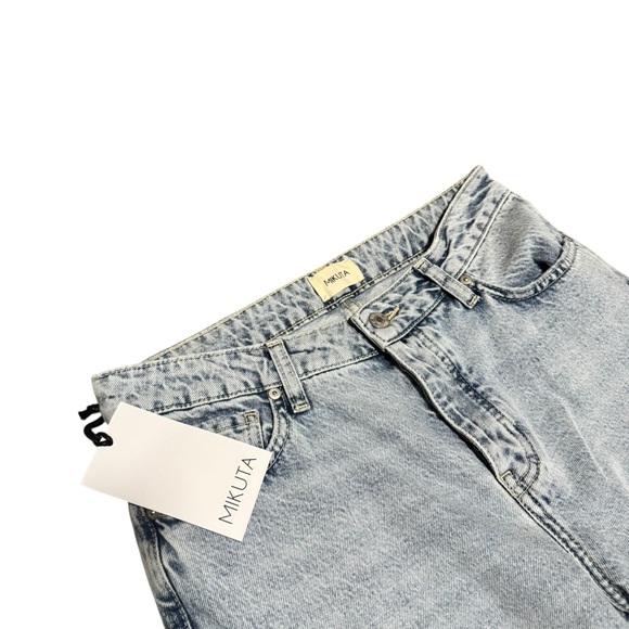 Mikuta Cropped Straight Ankle Jean Raw Hem Button Light Wash Women's Size 30 NWT - Picture 6 of 10